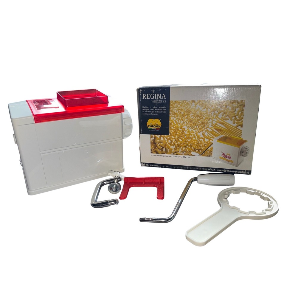 Marcato Regina Wellness Manual Pasta Extruder Machine Made in Italy White Red
